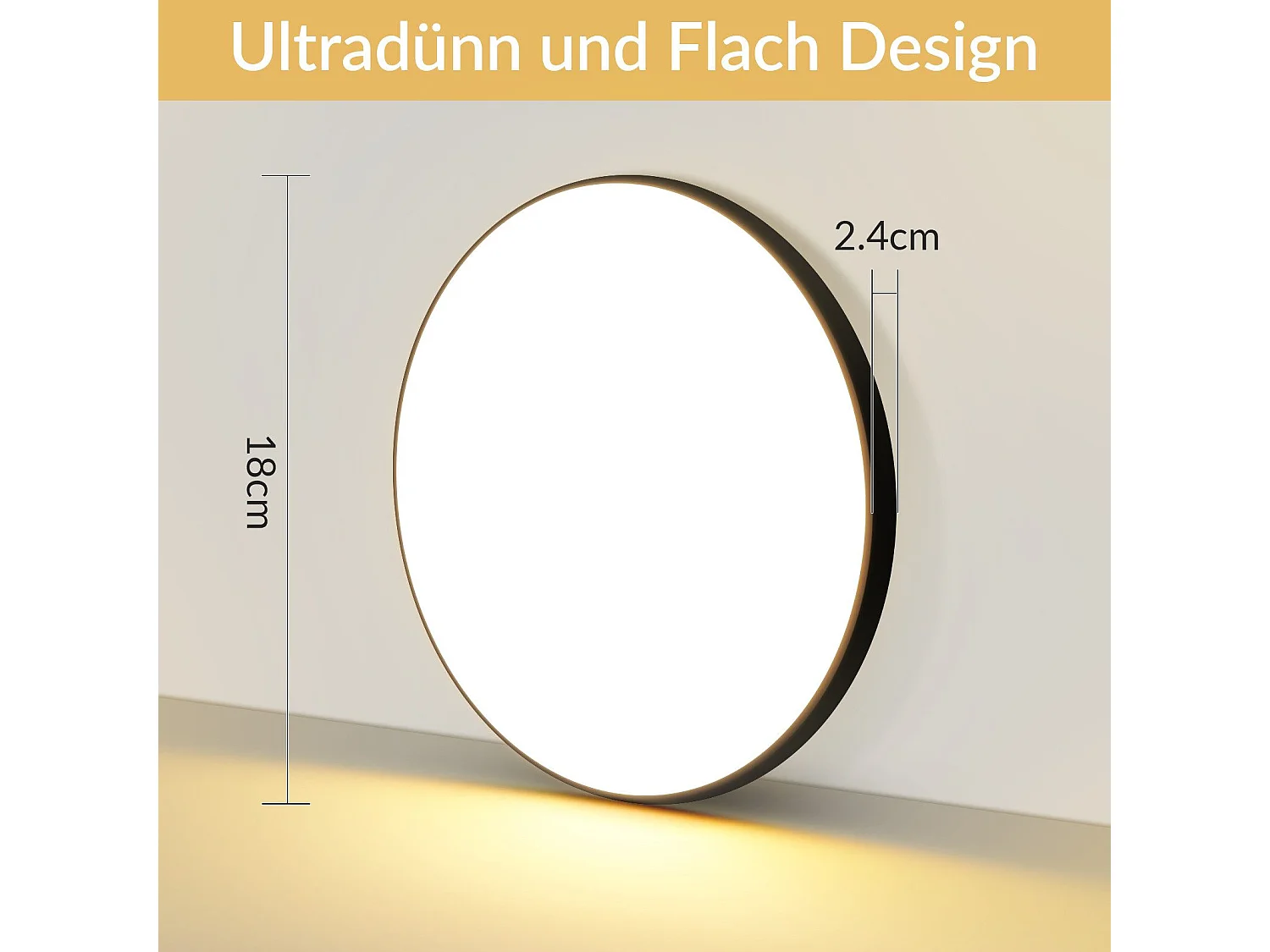 NETTLIFE Plafonnier LED plat noir 18cm 15W rond petite LED blanc chaud intégré en permanence 3000K