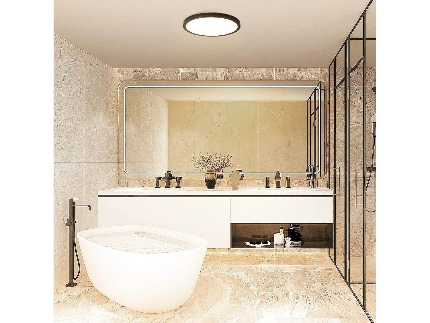 NETTLIFE Plafonnier LED plat noir 18cm 15W rond petite LED blanc chaud intégré en permanence 3000K