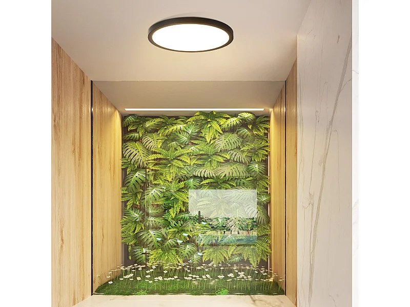 NETTLIFE Plafonnier LED plat noir 18cm 15W rond petite LED blanc chaud intégré en permanence 3000K