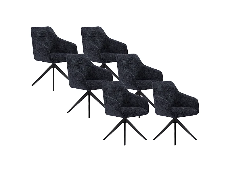 Drehstuhl mit Armlehnen 6er-Set - Strukturstoff - Schwarz - MUSE von Maison Céphy
