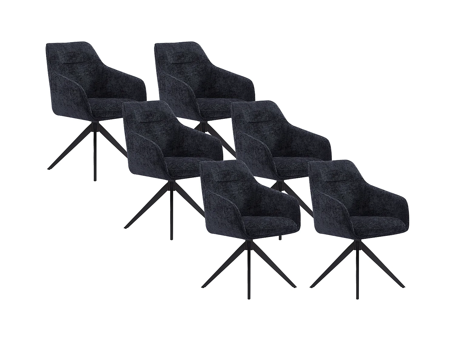Juego de 6 sillas pivotantes con brazos de tela texturizada - Negro - MUSE de Maison Céphy