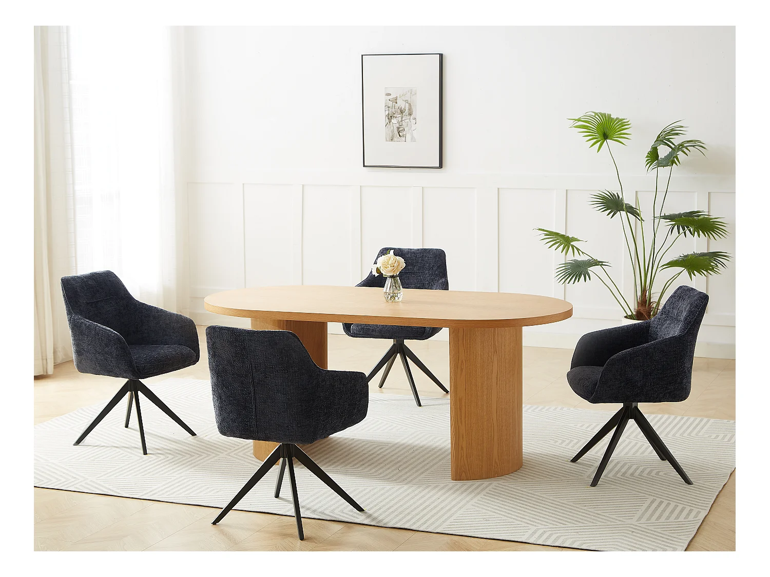 Juego de 6 sillas pivotantes con brazos de tela texturizada - Negro - MUSE de Maison Céphy