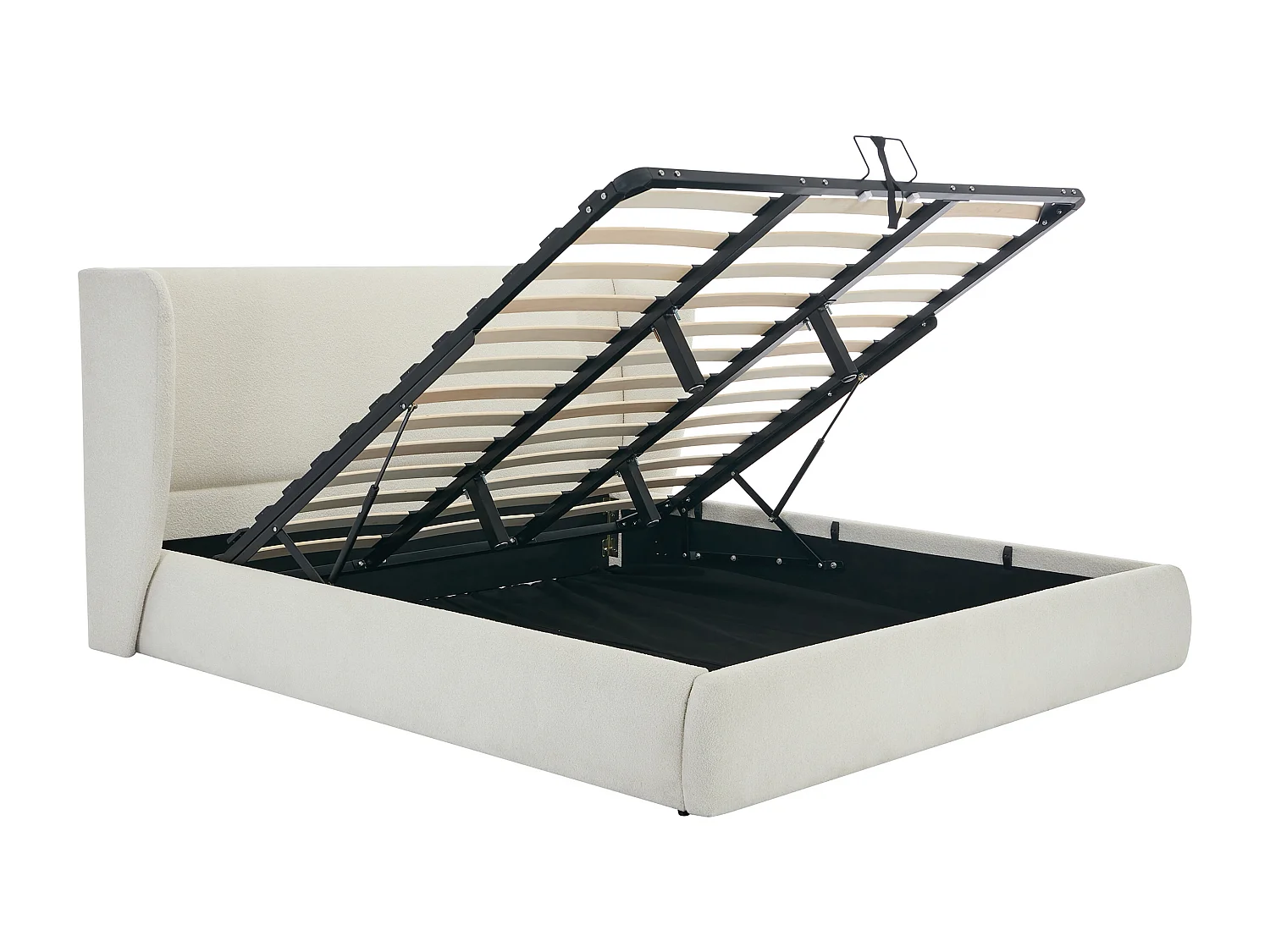 Bett mit Bettkasten + Matratze - 140 x 190 cm - Bouclé-Stoff - Cremefarben - CORTAGA