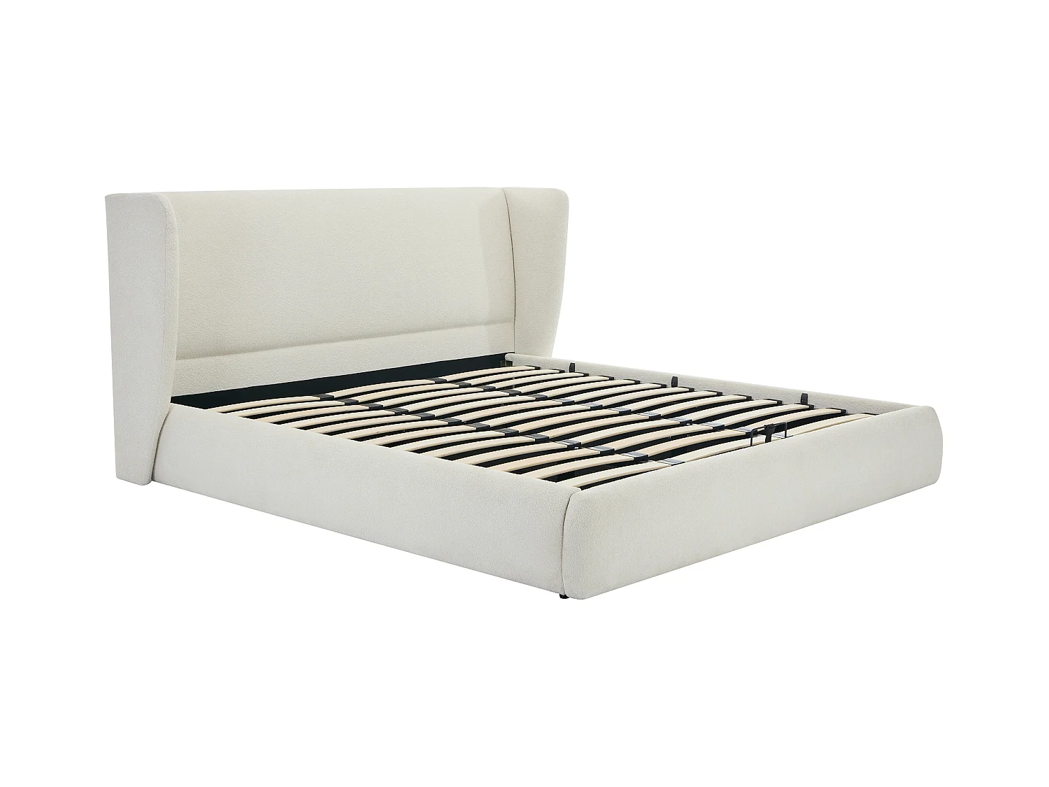 Bett mit Bettkasten + Matratze - 140 x 190 cm - Bouclé-Stoff - Cremefarben - CORTAGA