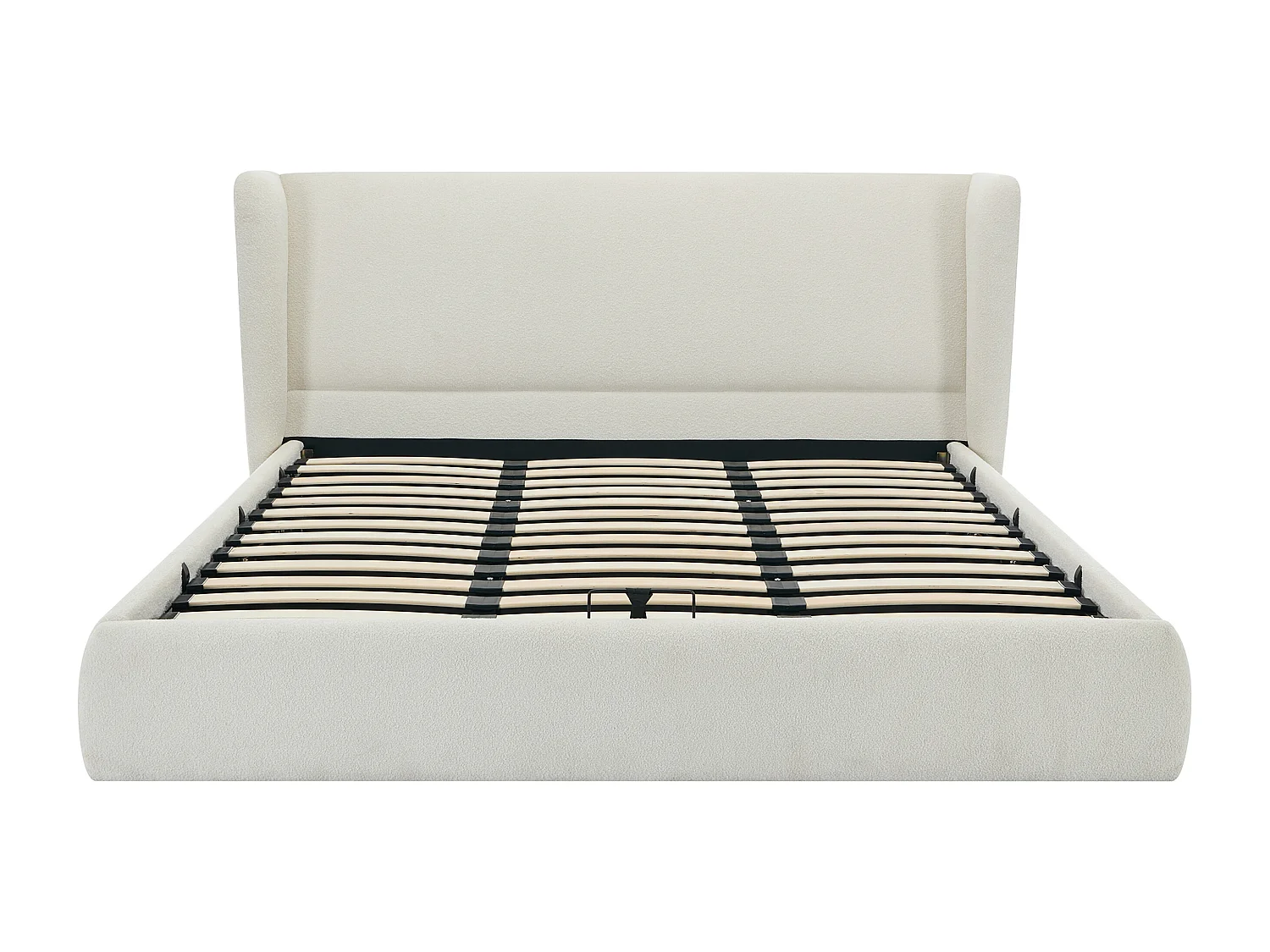 Lit coffre 140 x 190 cm - Tissu bouclette - Crème + Matelas - CORTAGA