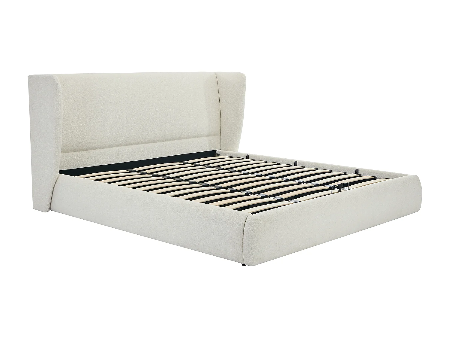 Lit coffre 140 x 190 cm - Tissu bouclette - Crème + Matelas - CORTAGA