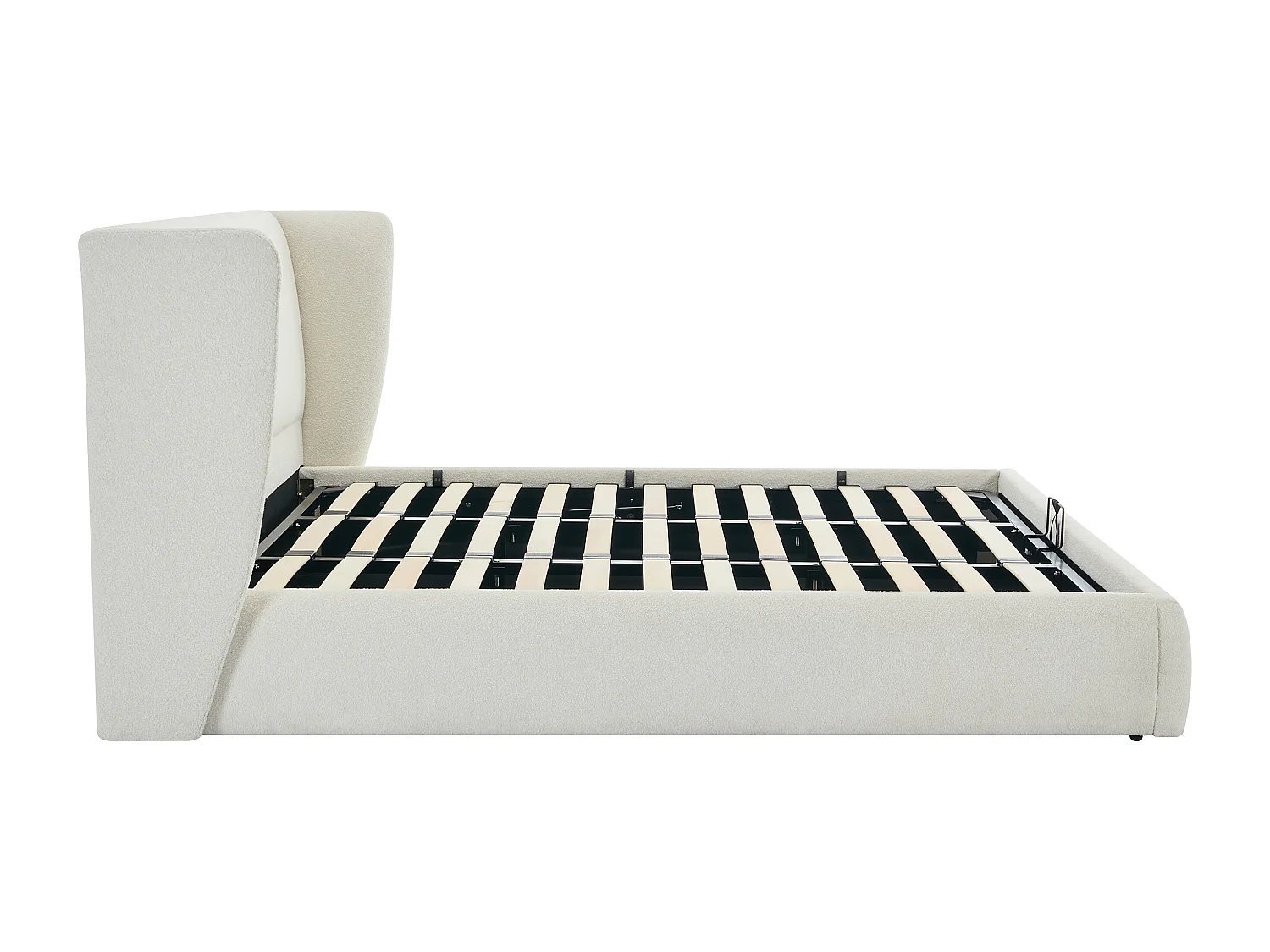 Lit coffre 140 x 190 cm - Tissu bouclette - Crème + Matelas - CORTAGA