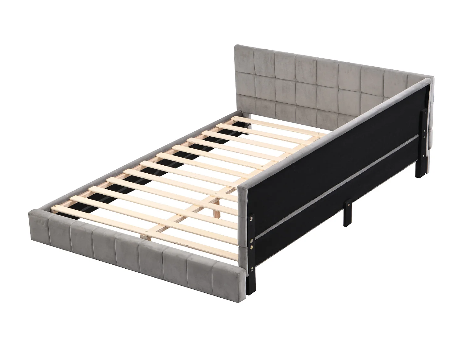 Gestoffeerd bed 140 x 200 cm met hoofdeinde - Fluweel - Slaapbank - Lattenbodem - Grijs