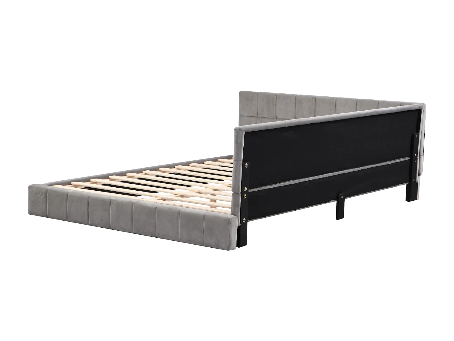 Lit capitonné 140 x 200 cm avec tête de lit - Velours - Canapé-lit - Sommier à lattes - Gris