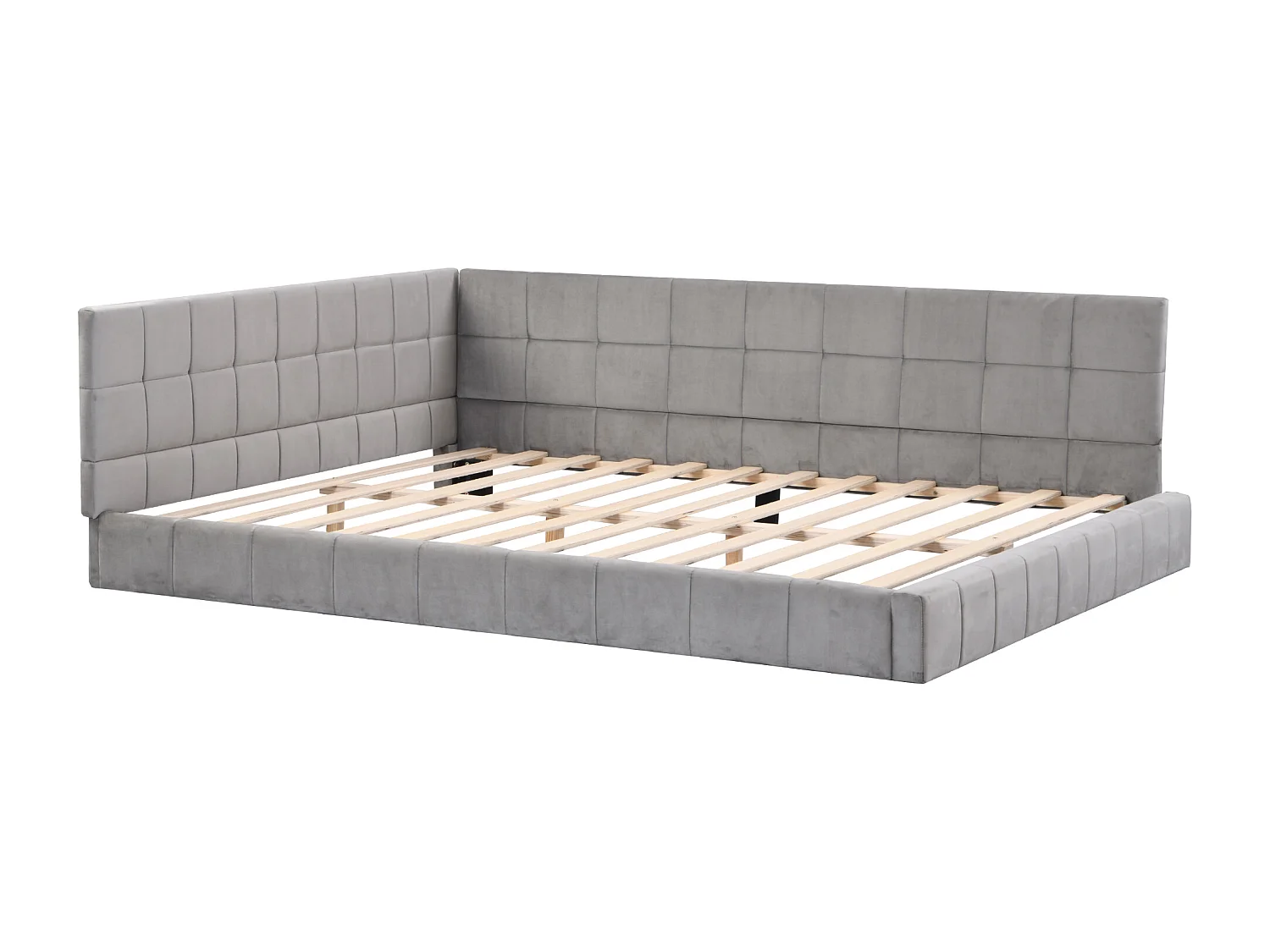 Lit capitonné 140 x 200 cm avec tête de lit - Velours - Canapé-lit - Sommier à lattes - Gris