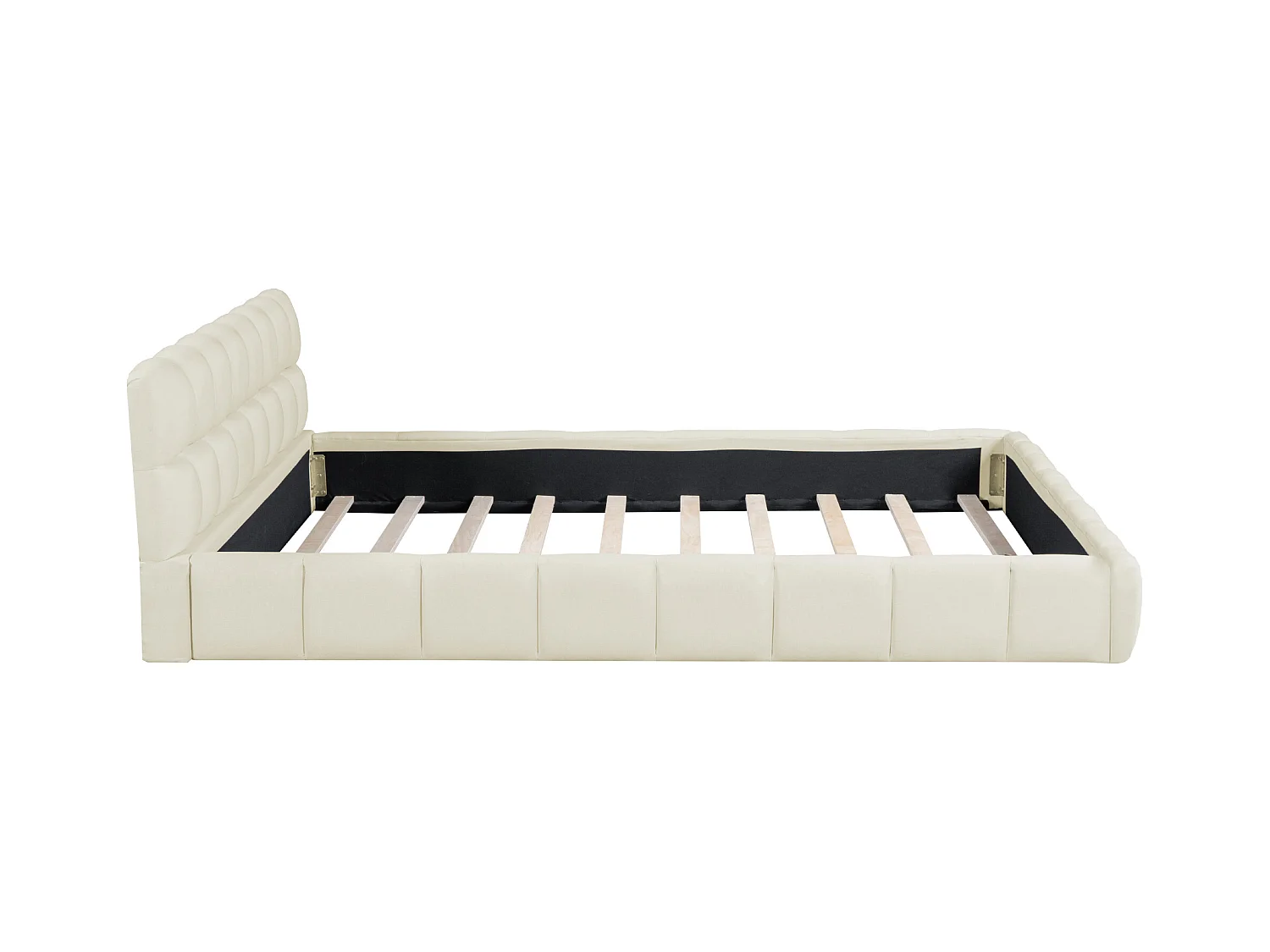 Lit capitonné 140 x 190 cm avec tête de lit moelleux - Tissu en lin - Sommier à lattes - Beige (Sans matelas)
