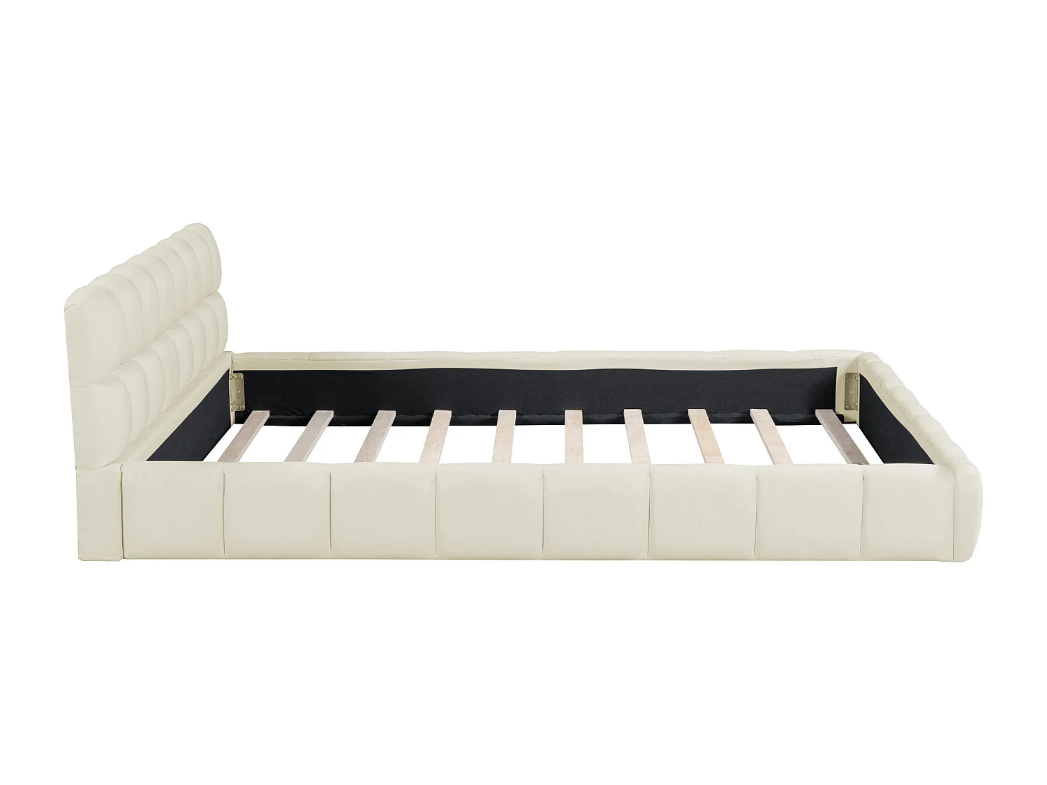 Gestoffeerd bed 140 x 190 cm met zacht hoofdbord - Linnenstof - Lattenbodem - Beige (Zonder matras)