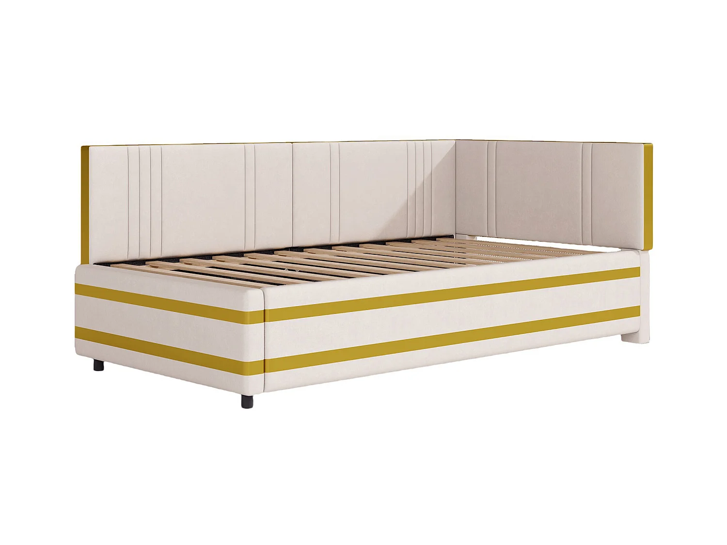 Lit capitonné 90 x 200 cm avec tête de lit - Velours - Canapé-lit - Sommier à lattes - Beige