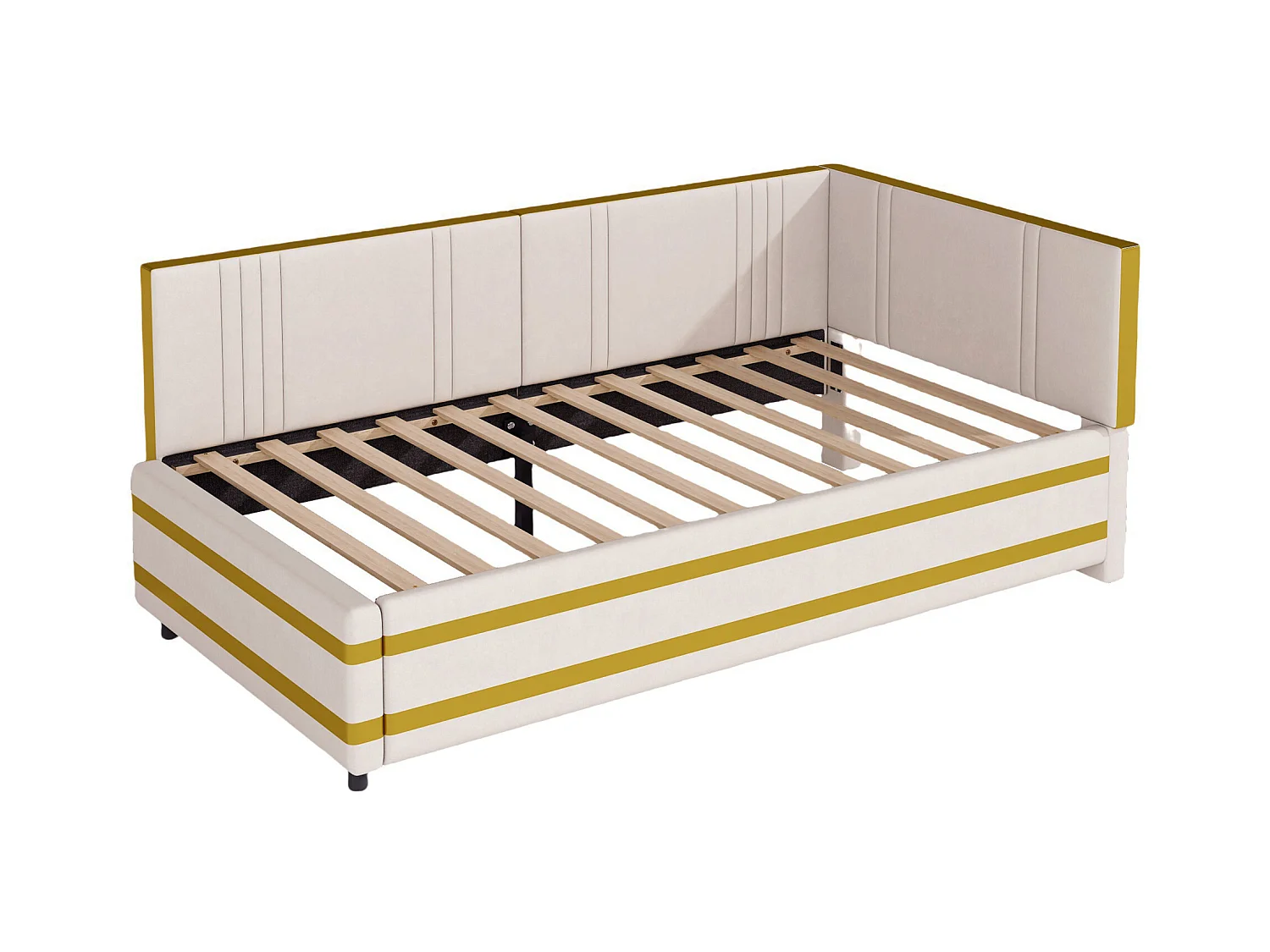 Lit capitonné 90 x 200 cm avec tête de lit - Velours - Canapé-lit - Sommier à lattes - Beige