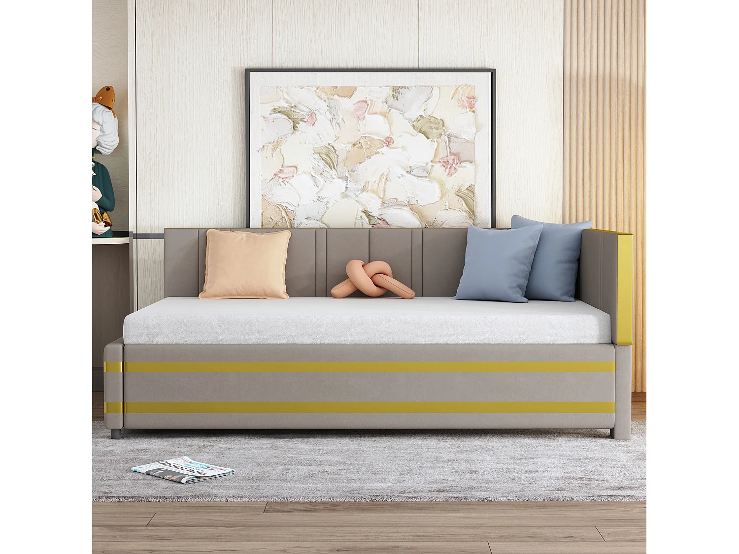 Gestoffeerd bed 90 x 200 cm met hoofdeinde - Fluweel - Slaapbank - Lattenbodem - Grijs