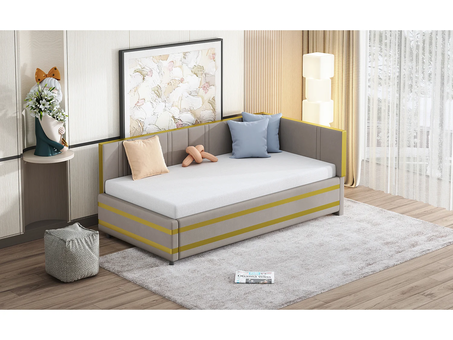 Gestoffeerd bed 90 x 200 cm met hoofdeinde - Fluweel - Slaapbank - Lattenbodem - Grijs