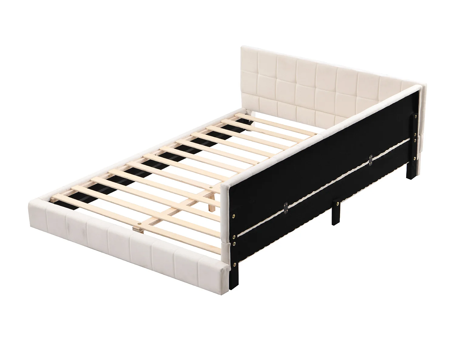 Letto imbottito 140 x 200 cm con testiera - Velluto - Divano letto - Rete a doghe - Beige