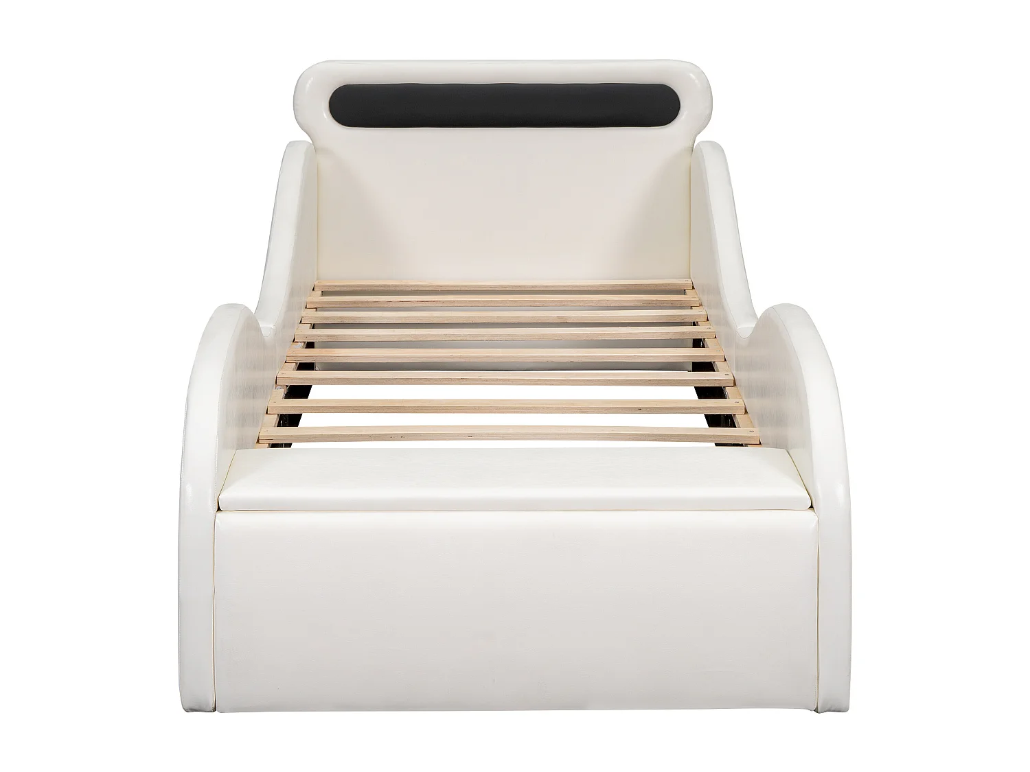 Lit capitonné 90 x 200 cm en forme de voiture - roues lumineuses - Cuir PU - Sommier à lattes - Blanc (sans matelas)
