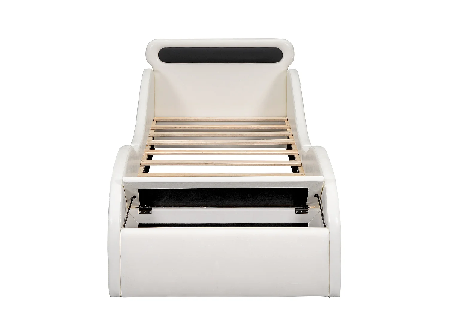 Lit capitonné 90 x 200 cm en forme de voiture - roues lumineuses - Cuir PU - Sommier à lattes - Blanc (sans matelas)