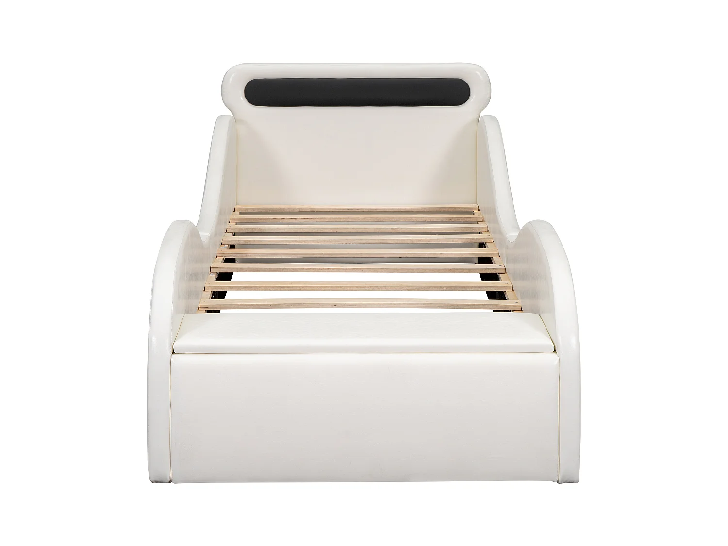Lit capitonné 90 x 200 cm en forme de voiture - roues lumineuses - Cuir PU - Sommier à lattes - Blanc (sans matelas)