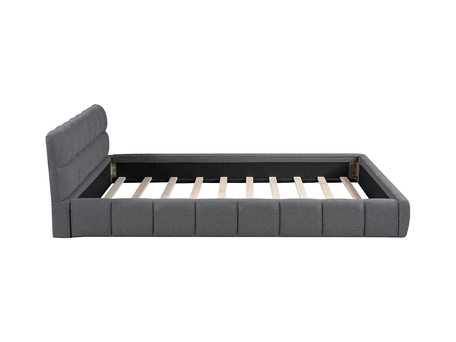 Lit capitonné 140 x 190 cm avec tête de lit moelleux - Tissu en lin - Sommier à lattes - Gris (Sans matelas)