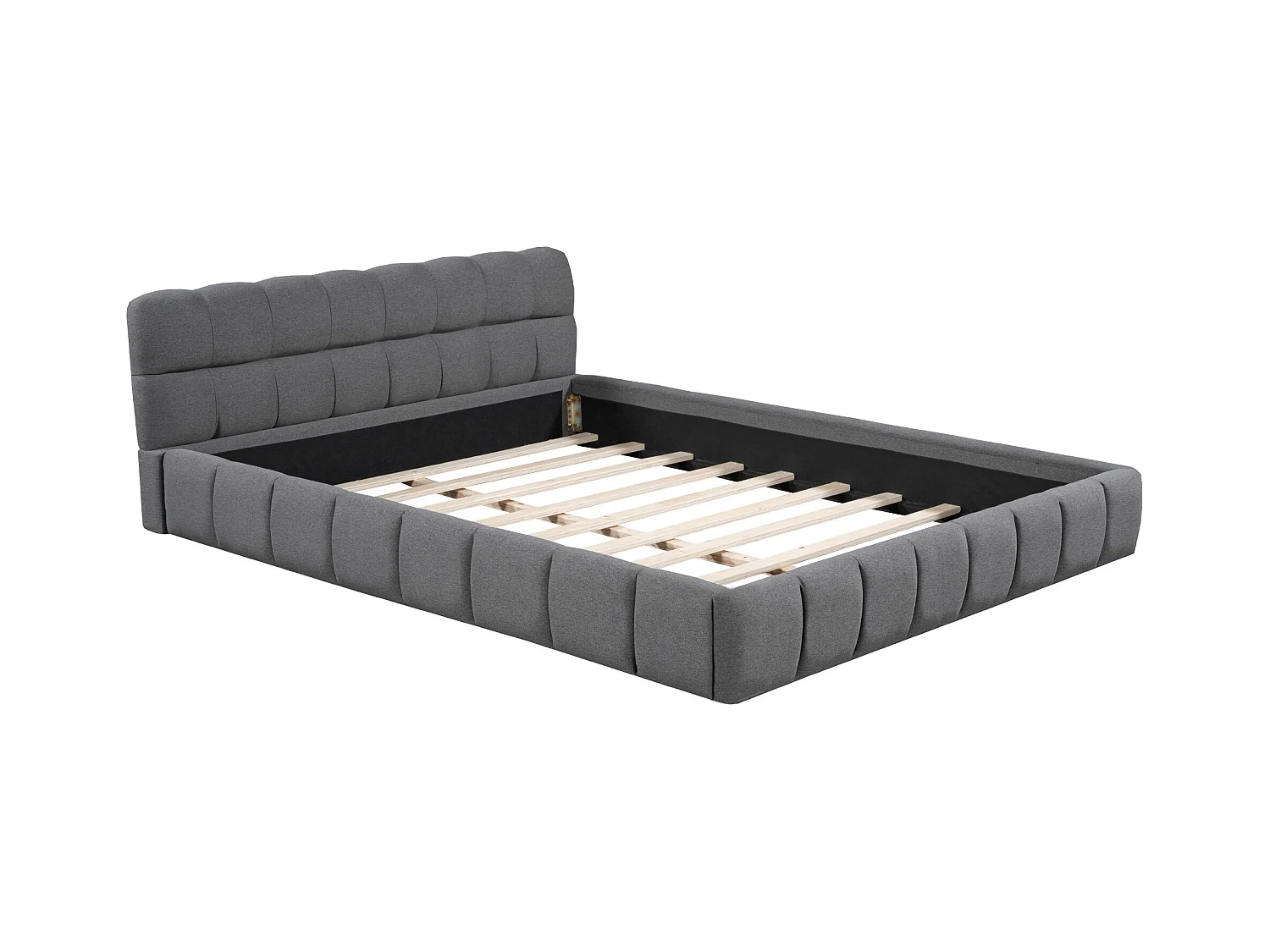 Lit capitonné 140 x 190 cm avec tête de lit moelleux - Tissu en lin - Sommier à lattes - Gris (Sans matelas)