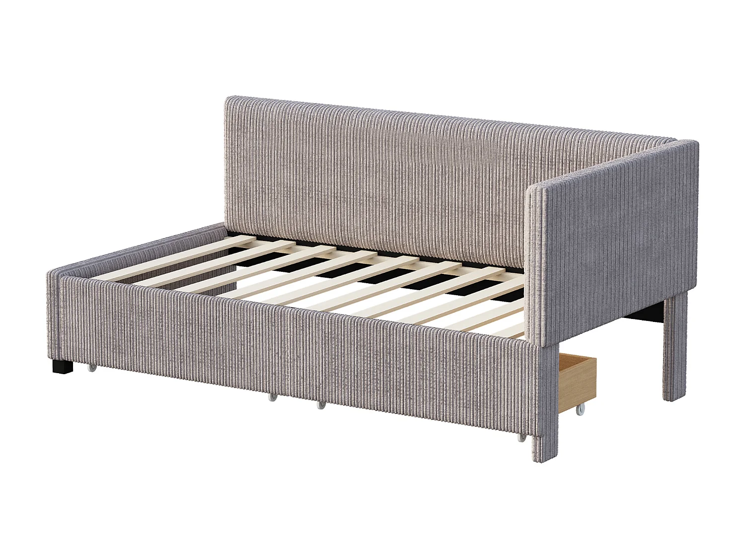 Gestoffeerd bed 90 x 200 cm met hoofdeinde en 2 lades - Fluweel - Slaapbank - Lattenbodem - Grijs
