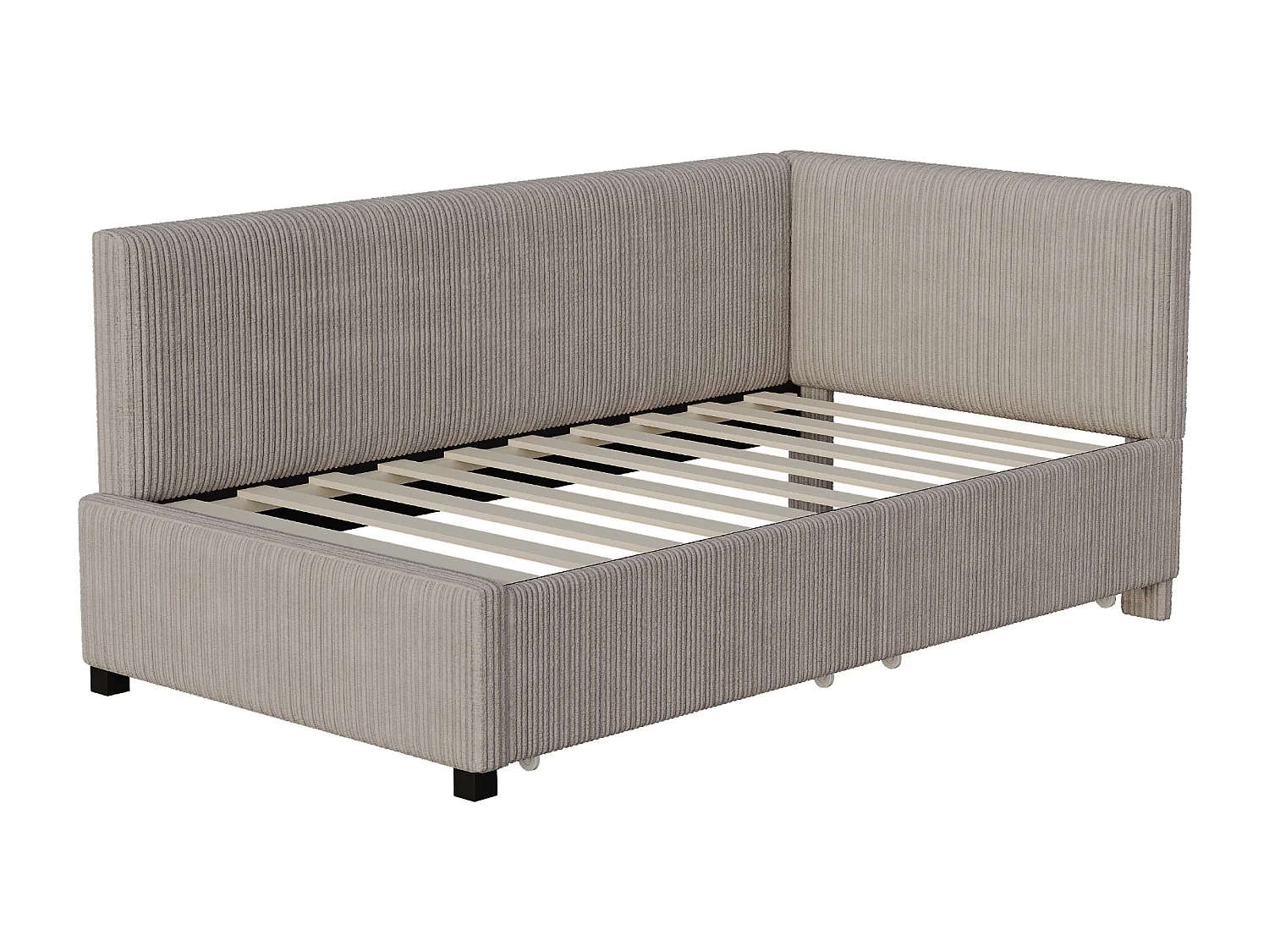Gestoffeerd bed 90 x 200 cm met hoofdeinde en 2 lades - Fluweel - Slaapbank - Lattenbodem - Grijs