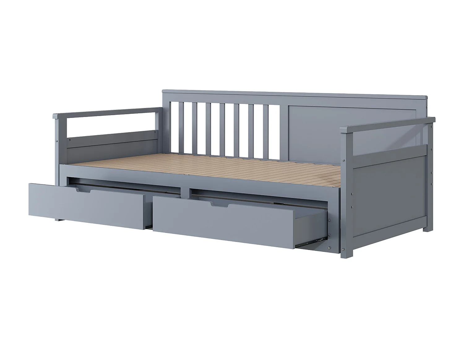 Lit gigogne 90/180 x 190 cm avec 2 tiroirs pour enfant - Pin + contreplaqué + MDF - coloris gris