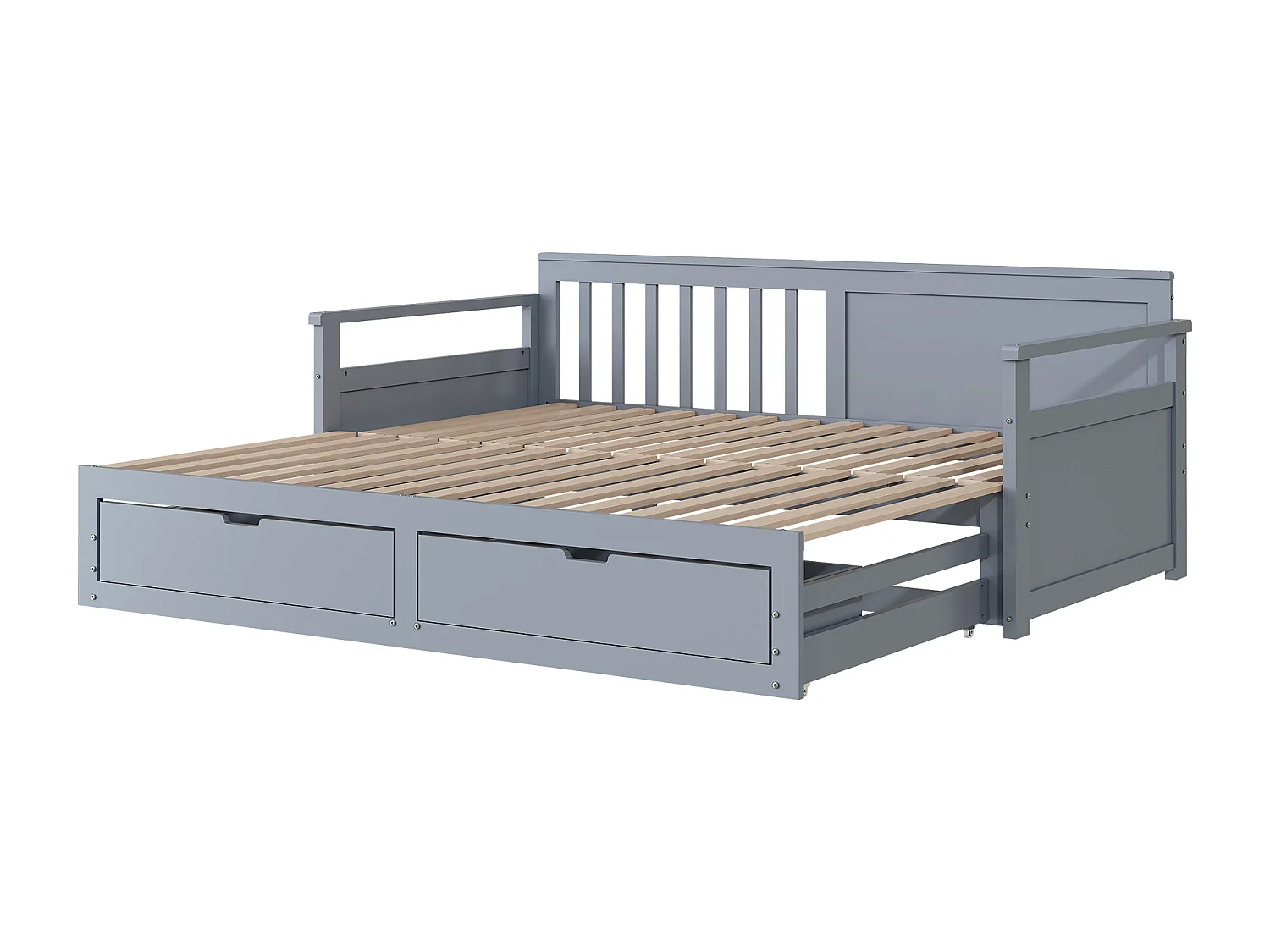 Lit gigogne 90/180 x 190 cm avec 2 tiroirs pour enfant - Pin + contreplaqué + MDF - coloris gris