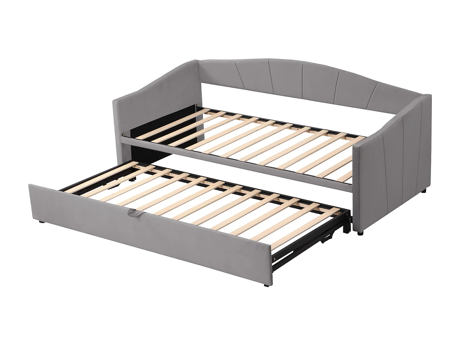 Łóżko wysuwane 90/180 x 200 cm z wezgłowiem - Aksamit - Sofa rozkładana - Stelaż listwowy - Szary