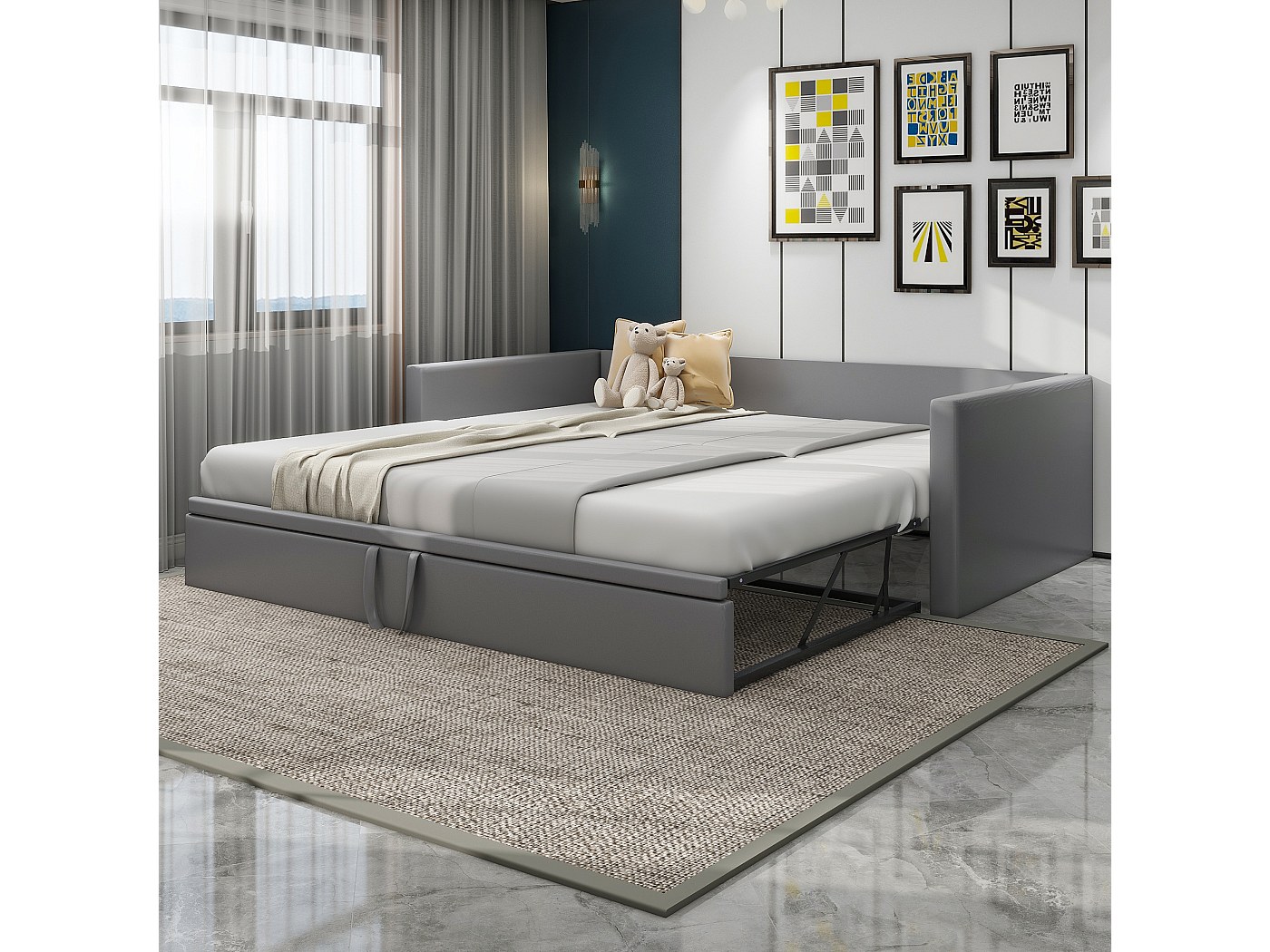 Dessus De Lit Classique 180x255 + Double Rideaux + Embrase – Beige Motif, Polyester (occasion)