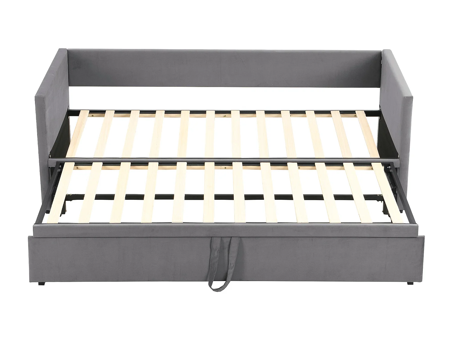 Onderschuifbed 90/180 x 200 cm met hoofdeinde, gestoffeerd bed - Fluweel - Lattenbodem - Grijs