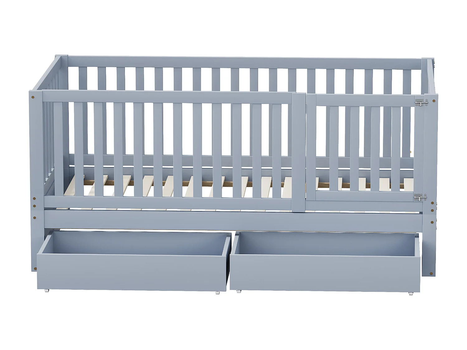 Babybed 90 x 200 cm met 2 lades en lattenbodem - Grenen + multiplex + MDF - Kleur grijs