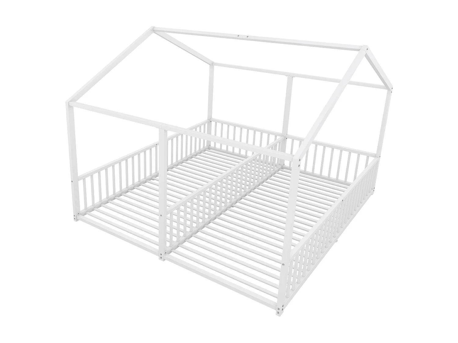 Cama cabine metálica 2 x 90 x 200 cm com grades - Base de ripas incluída - Branca (Sem colchão)