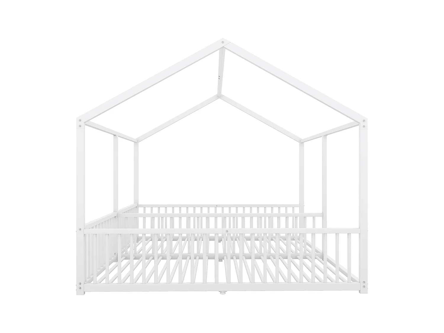 Lit cabane en métal 2 x 90 x 200 cm avec barrières - Sommier à lattes inclus - Blanc (Sans matelas)