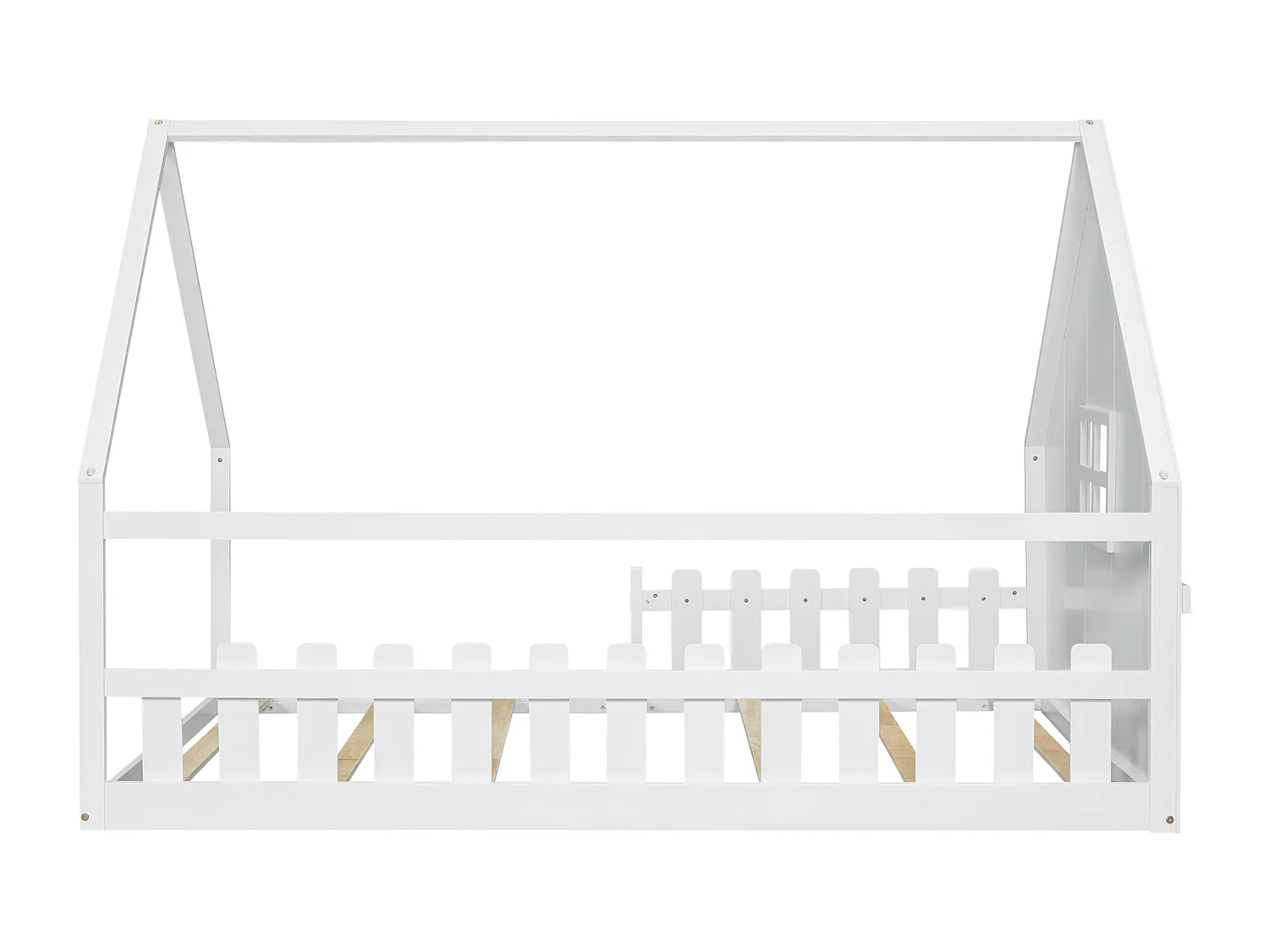 Lit cabane 140 x 200 cm avec fenêtre - Bois de pin + MDF - Sommier à lattes inclus - Blanc