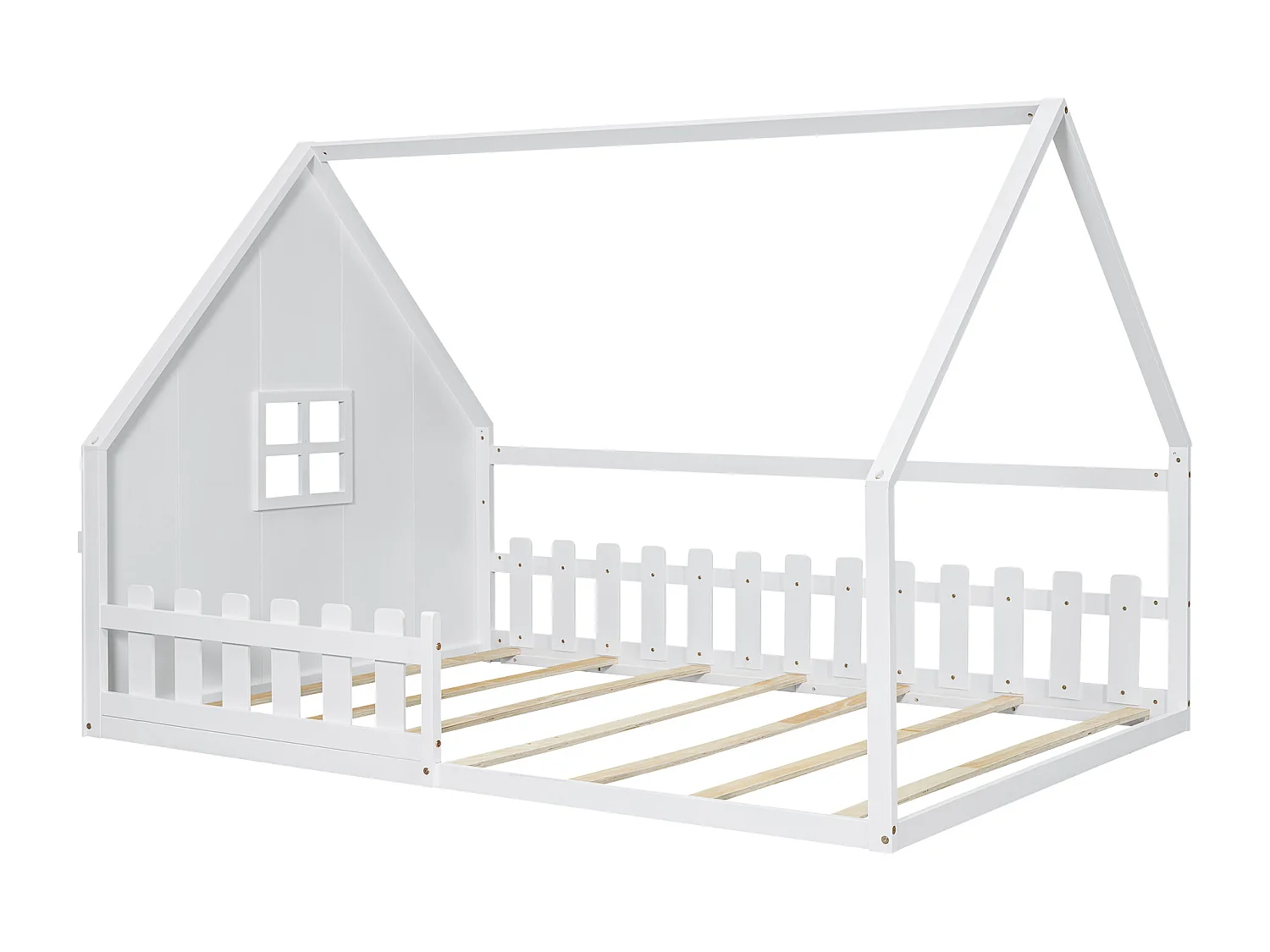 Lit cabane 140 x 200 cm avec fenêtre - Bois de pin + MDF - Sommier à lattes inclus - Blanc