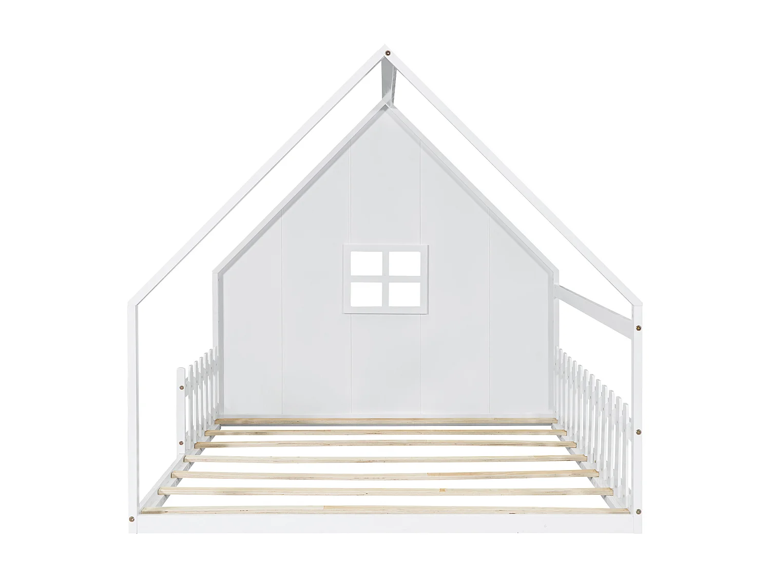 Lit cabane 140 x 200 cm avec fenêtre - Bois de pin + MDF - Sommier à lattes inclus - Blanc