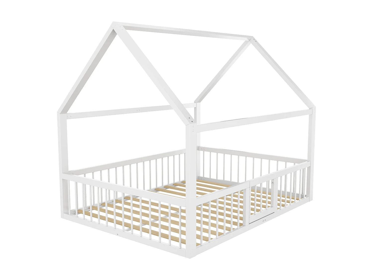 Hochbett aus Metall 140 x 200 cm mit Gitter und Tür – inklusive Lattenrost – Weiß (ohne Matratze)