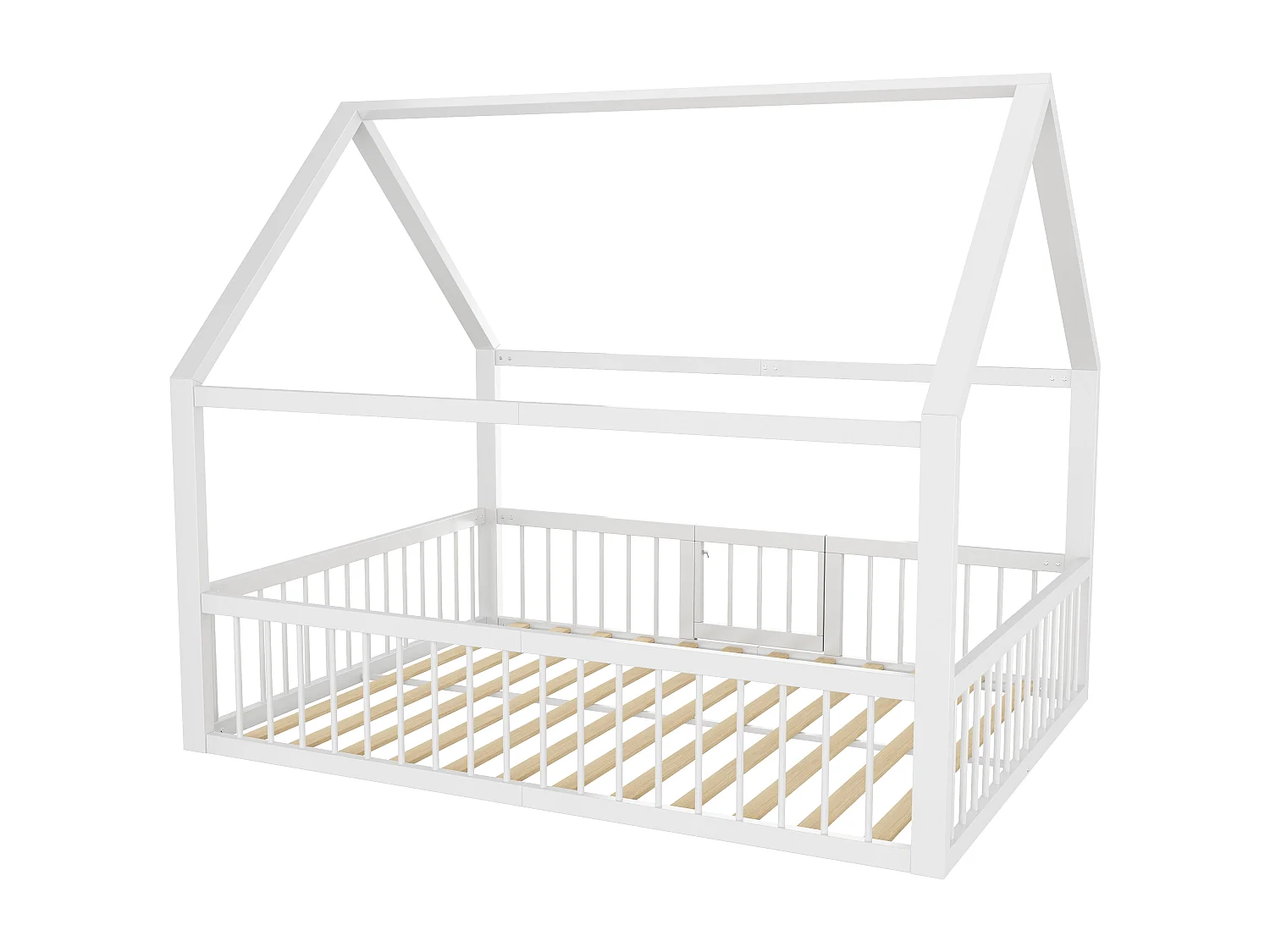 Hochbett aus Metall 140 x 200 cm mit Gitter und Tür – inklusive Lattenrost – Weiß (ohne Matratze)