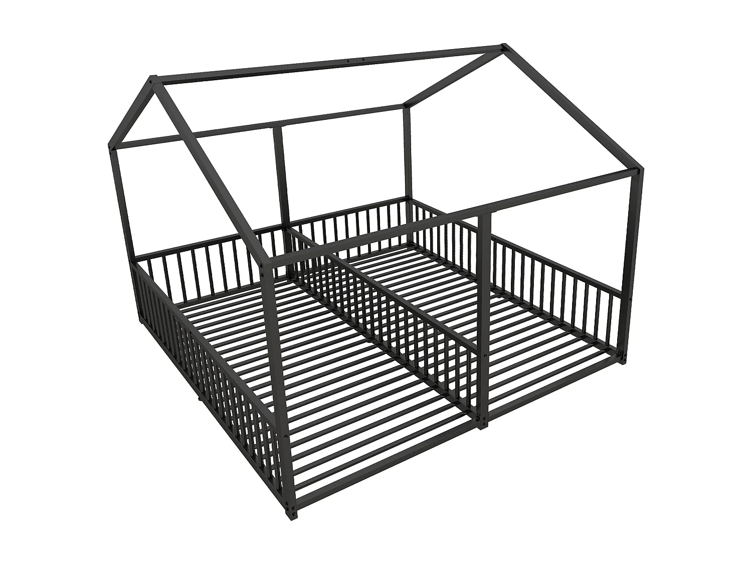 Letto a cabina in metallo 2 x 90 x 200 cm con sponde - Rete a doghe inclusa - Nero (Senza materasso)