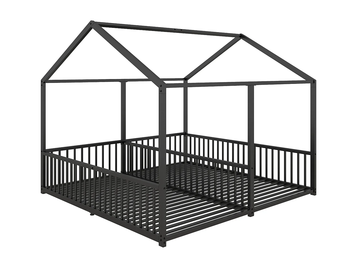 Lit cabane en métal 2 x 90 x 200 cm avec barrières - Sommier à lattes inclus - Noir (Sans matelas)