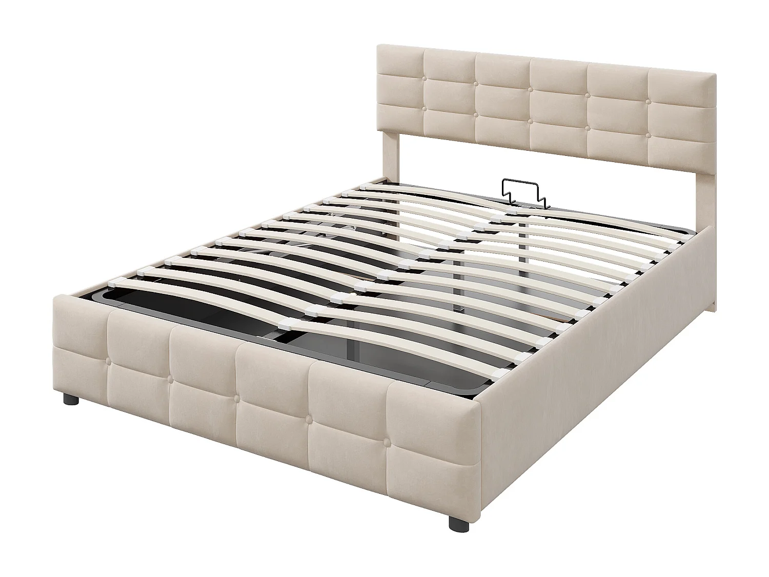 Opbergbed 180 x 200 cm met hoofdeinde - Fluweel - Lattenbodem - Beige