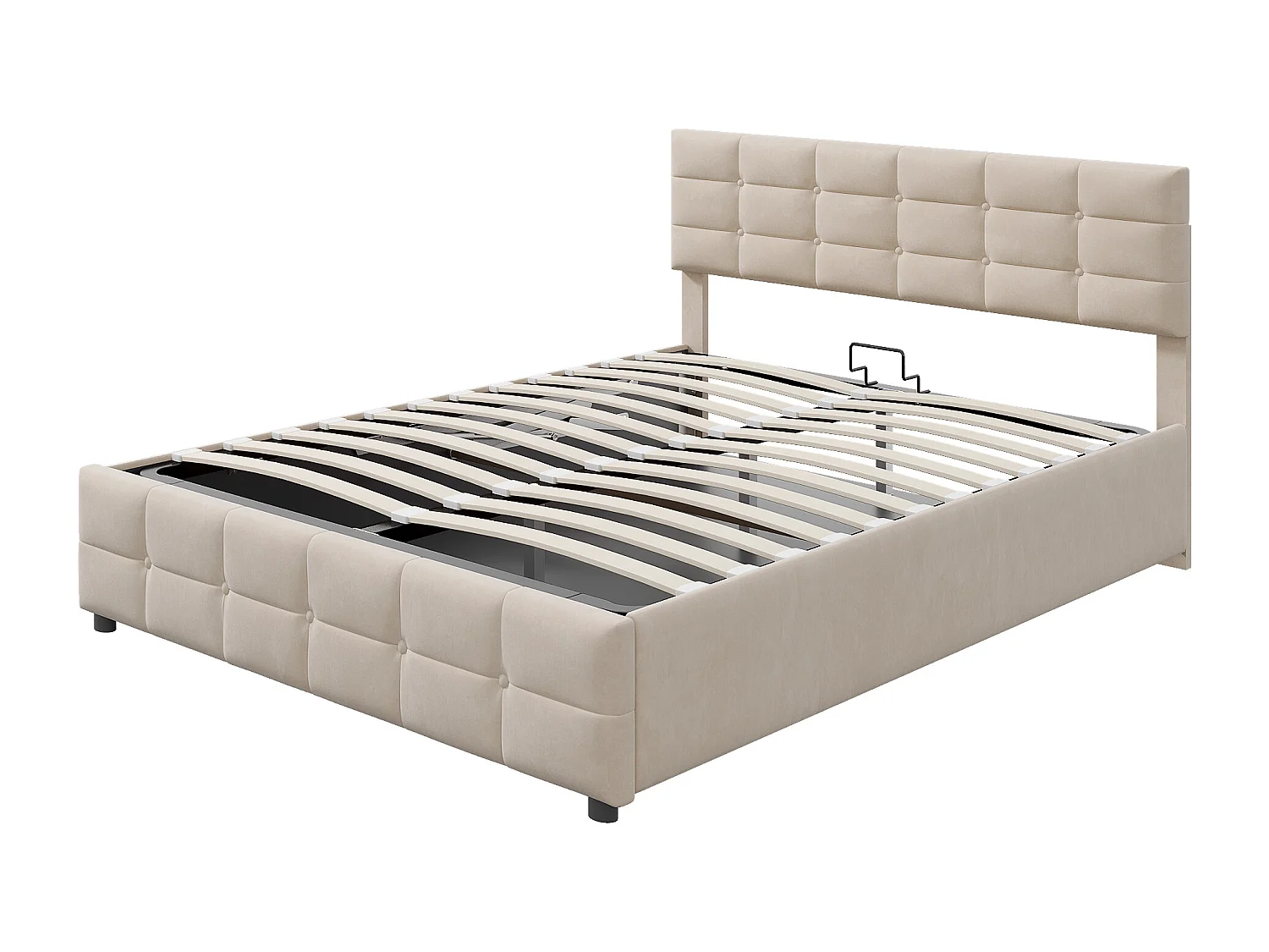 Opbergbed 180 x 200 cm met hoofdeinde - Fluweel - Lattenbodem - Beige