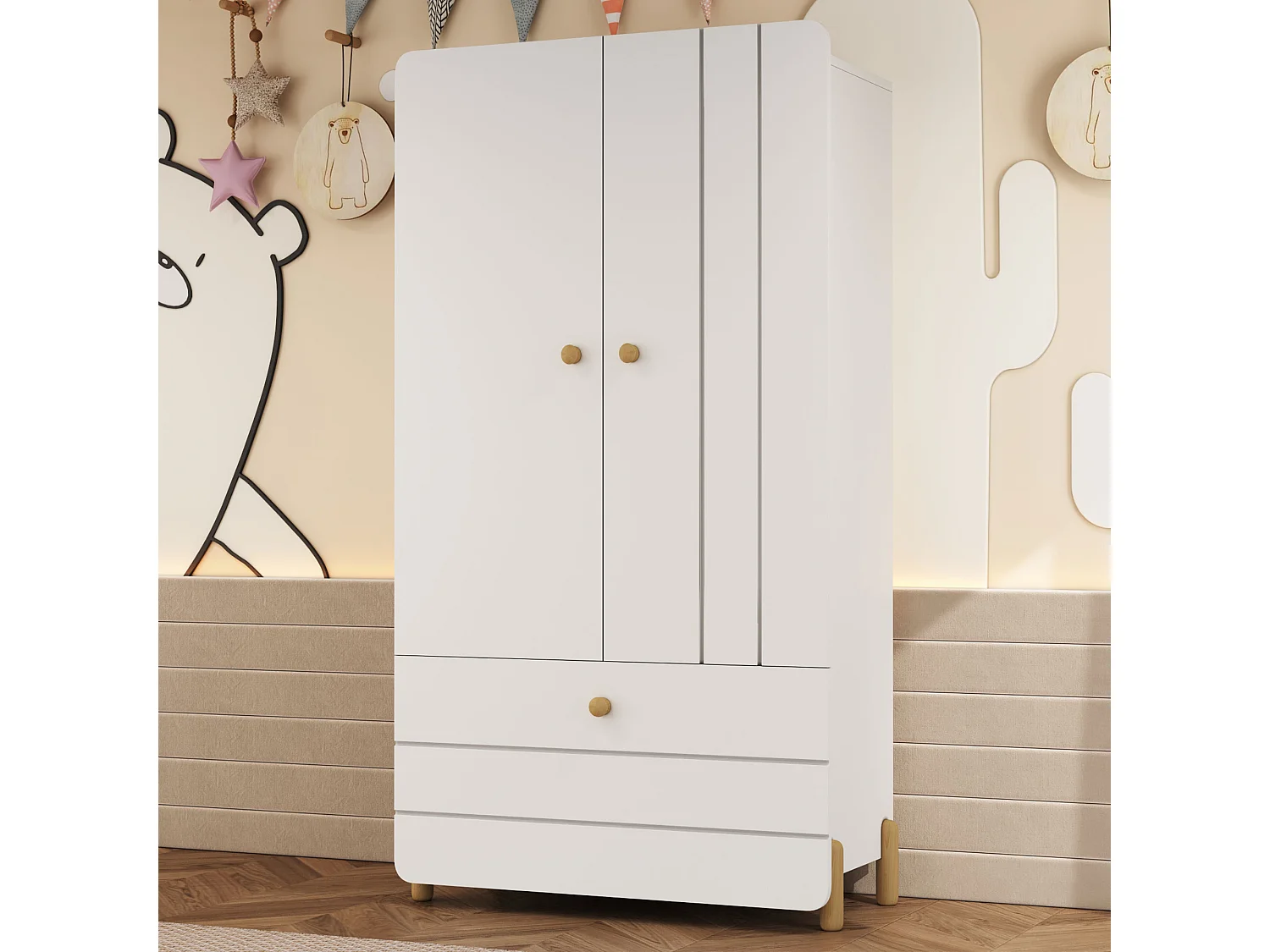 Kledingkast met 2 deuren en 1 lade - 78 x 46 x 167 cm - Grenen + multiplex + MDF - Kleur Wit