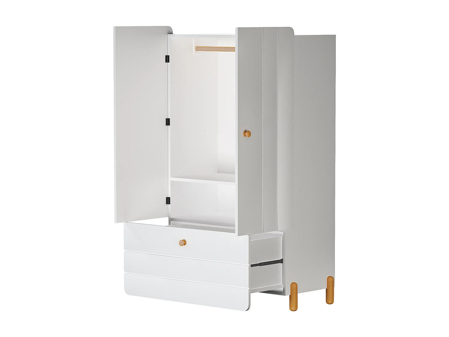 Kledingkast met 2 deuren en 1 lade - 78 x 46 x 167 cm - Grenen + multiplex + MDF - Kleur Wit