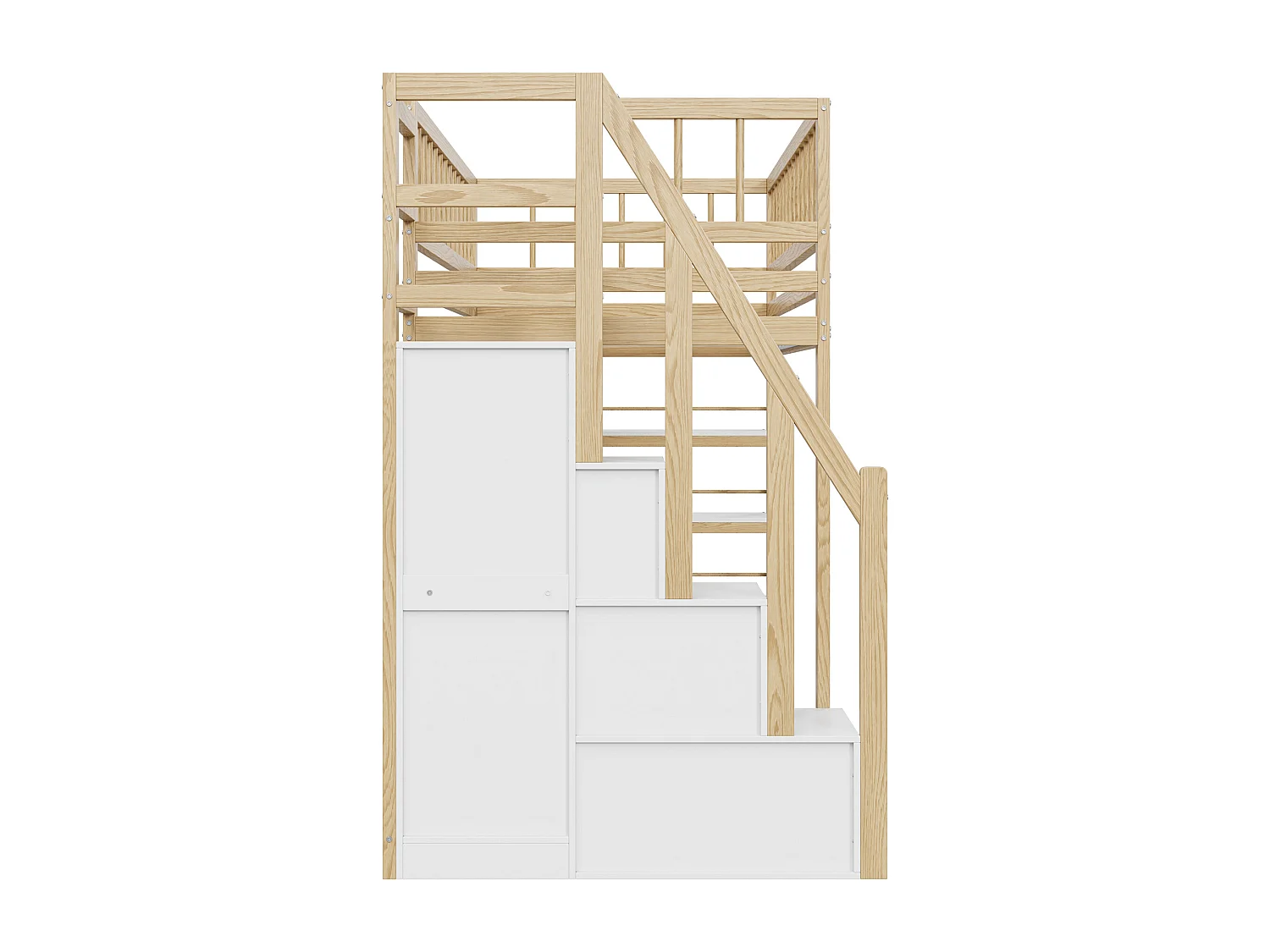 Lit mezzanine 90 x 200 cm avec penderie, étagères et 3 compartiments - Pin + contreplaqué + MDF - Coloris bois naturel