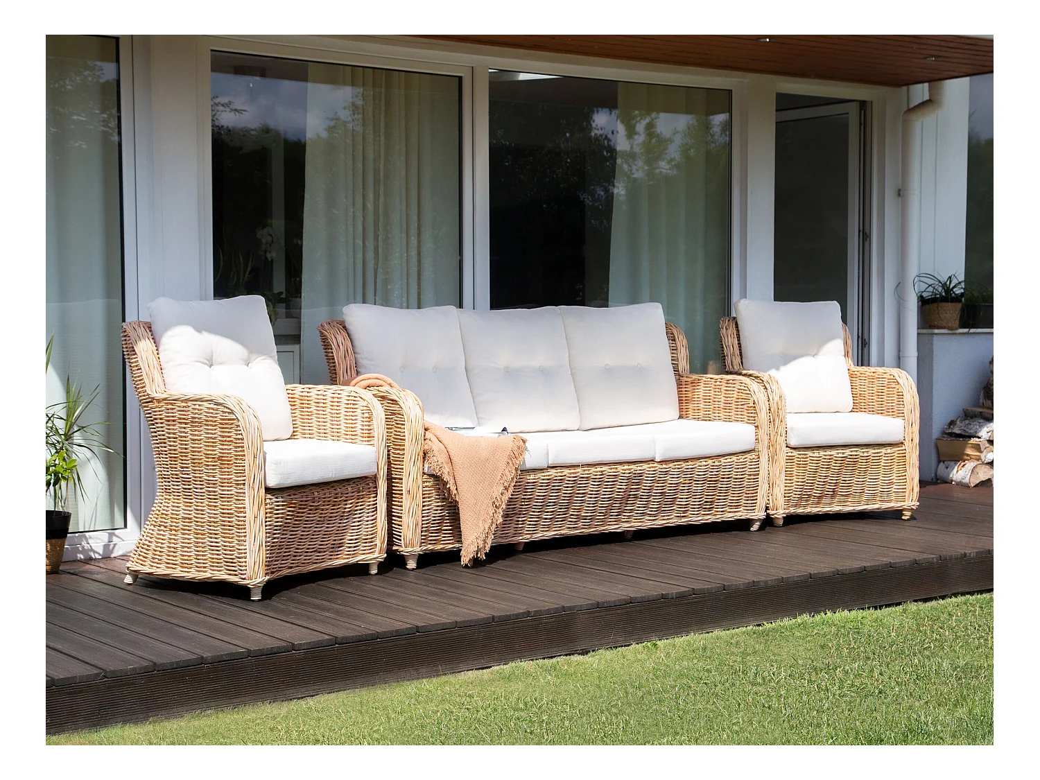 Gartensofa Set 5-Sitzer ALESSANO Rattan Naturfarben