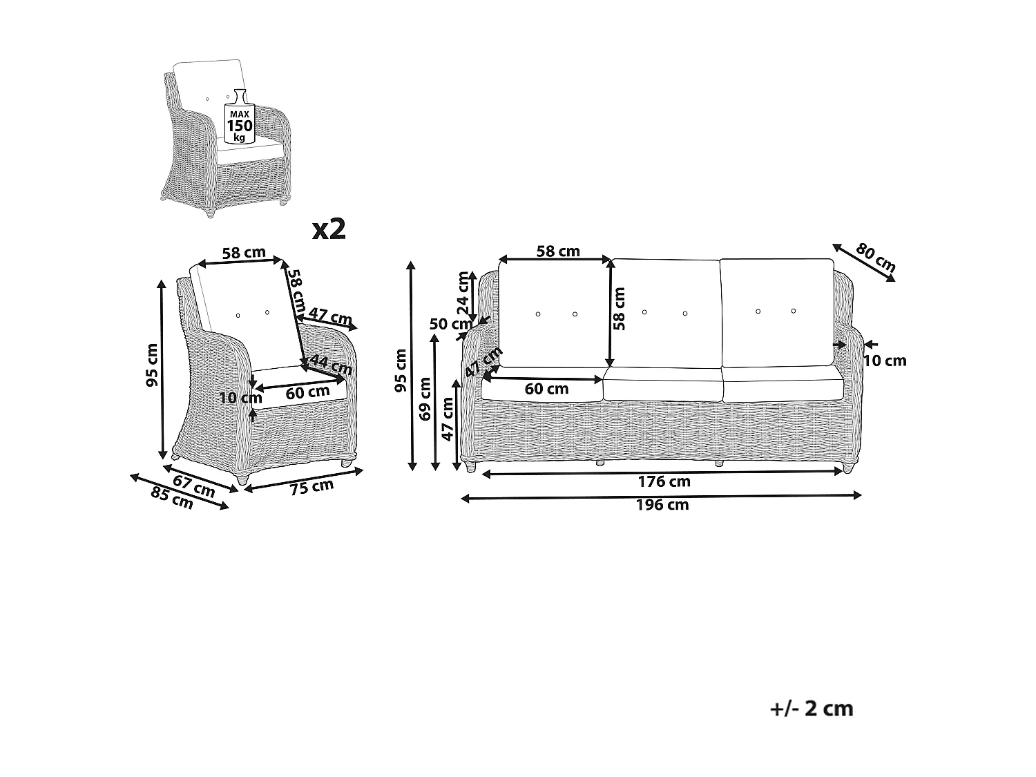 Gartensofa Set 5-Sitzer ALESSANO Rattan Naturfarben